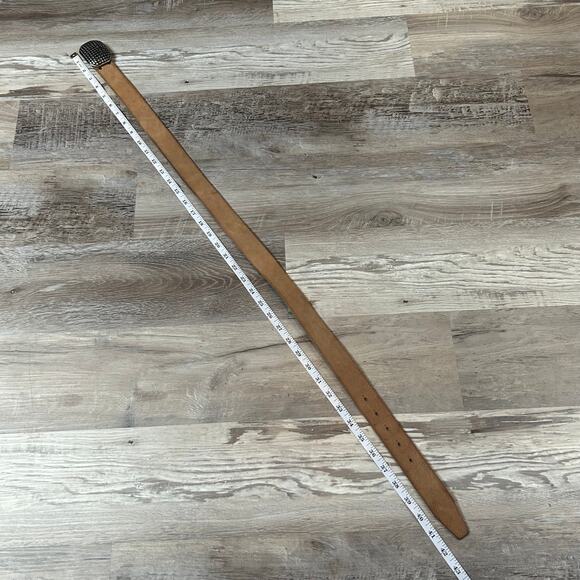 Brave Leather Studded Buckle Belt Tan Distressed Leather 42” Western Made Canada - Picture 8 of 8